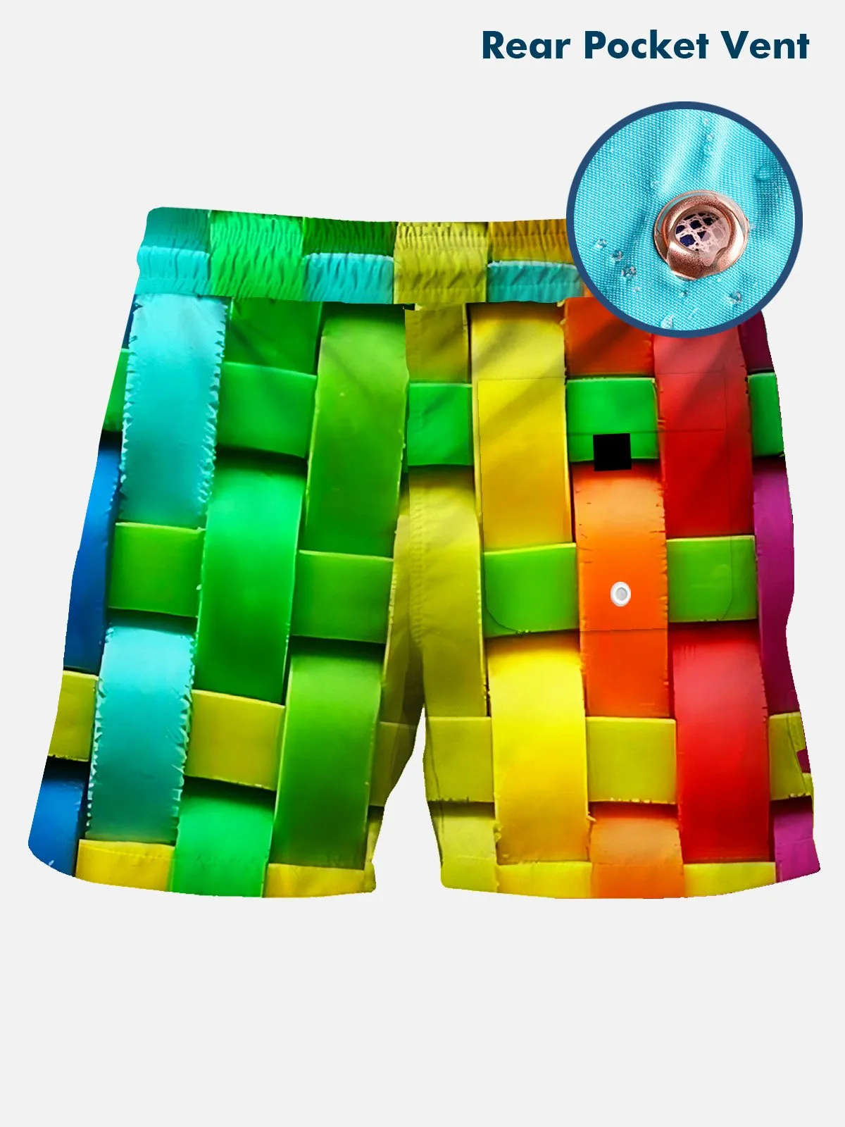 Alohadaddy Beach Rainbow Plaid Men's Hawaiian Board Shorts Surf Geometric Art Quick-Dry Pockets Big Tall