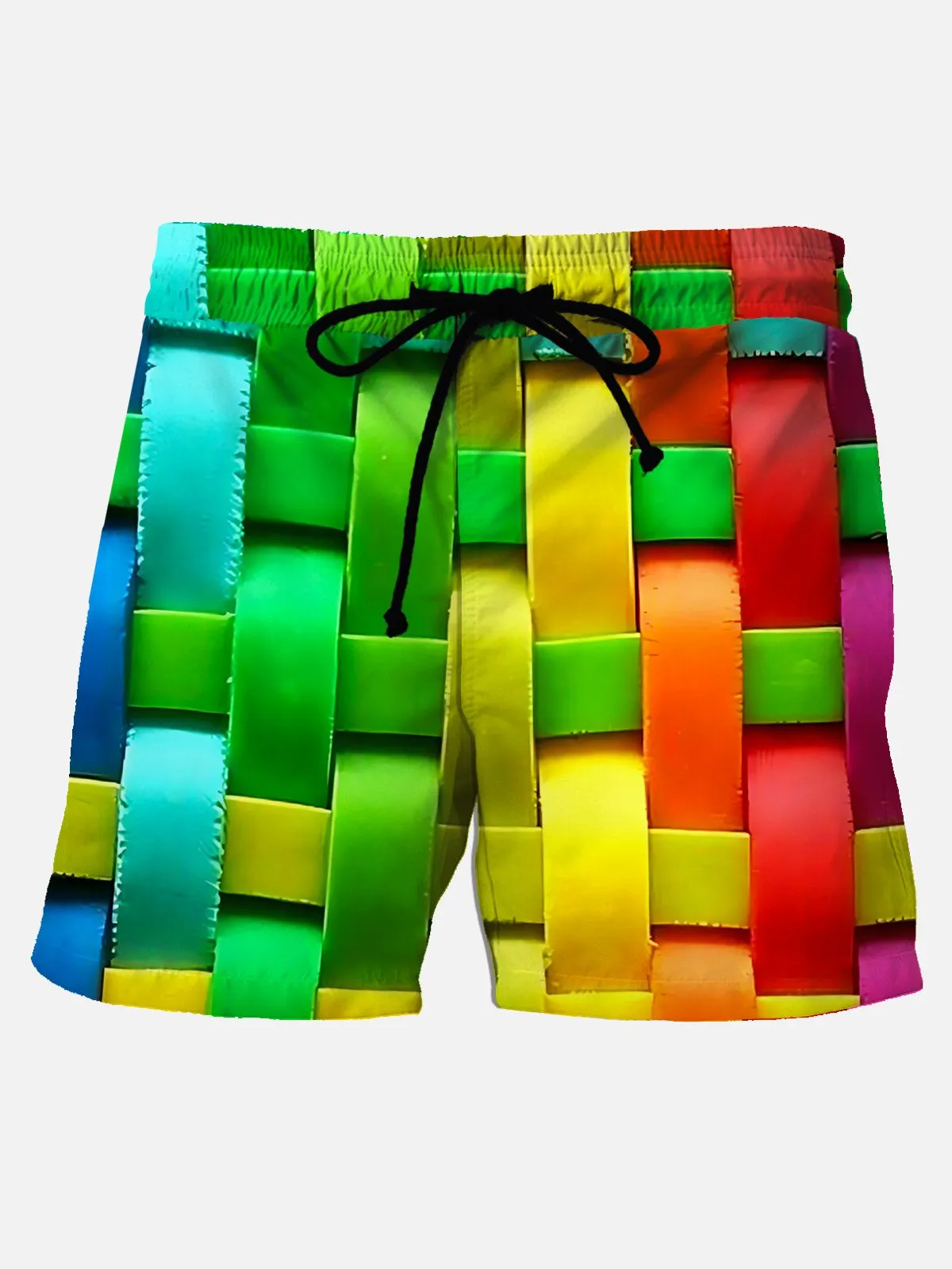 Alohadaddy Beach Rainbow Plaid Men's Hawaiian Board Shorts Surf Geometric Art Quick-Dry Pockets Big Tall