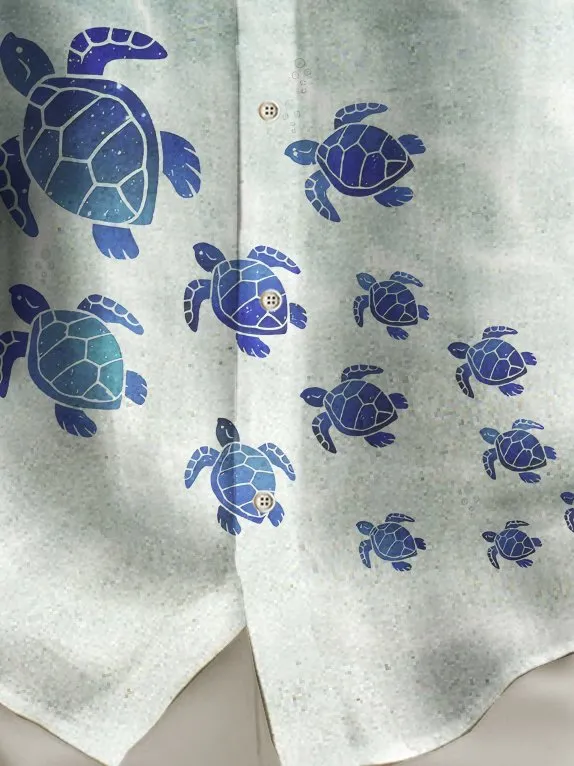 Alohadaddy Beach Vacation Men's Hawaiian Shirt Turtle Print Quick Dry Pocket Camping Shirt Big Tall