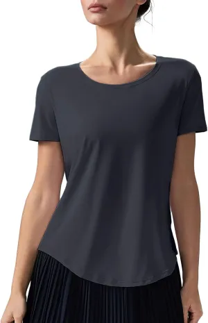 altiland Curved-Hem Workout T Shirt for Woman, Ultra-Soft Quick Dry Athletic Tee Yoga Running Short Sleeve Tops Relaxed-Fit