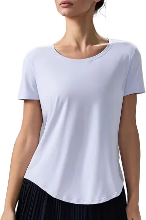 altiland Curved-Hem Workout T Shirt for Woman, Ultra-Soft Quick Dry Athletic Tee Yoga Running Short Sleeve Tops Relaxed-Fit
