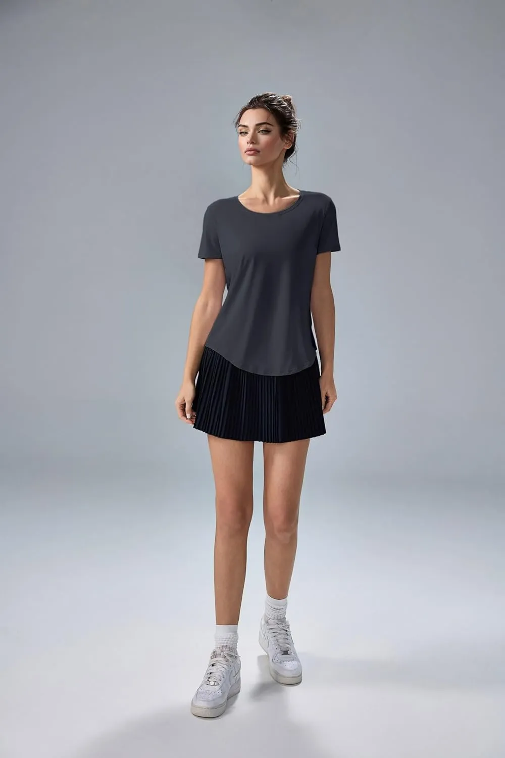 altiland Curved-Hem Workout T Shirt for Woman, Ultra-Soft Quick Dry Athletic Tee Yoga Running Short Sleeve Tops Relaxed-Fit