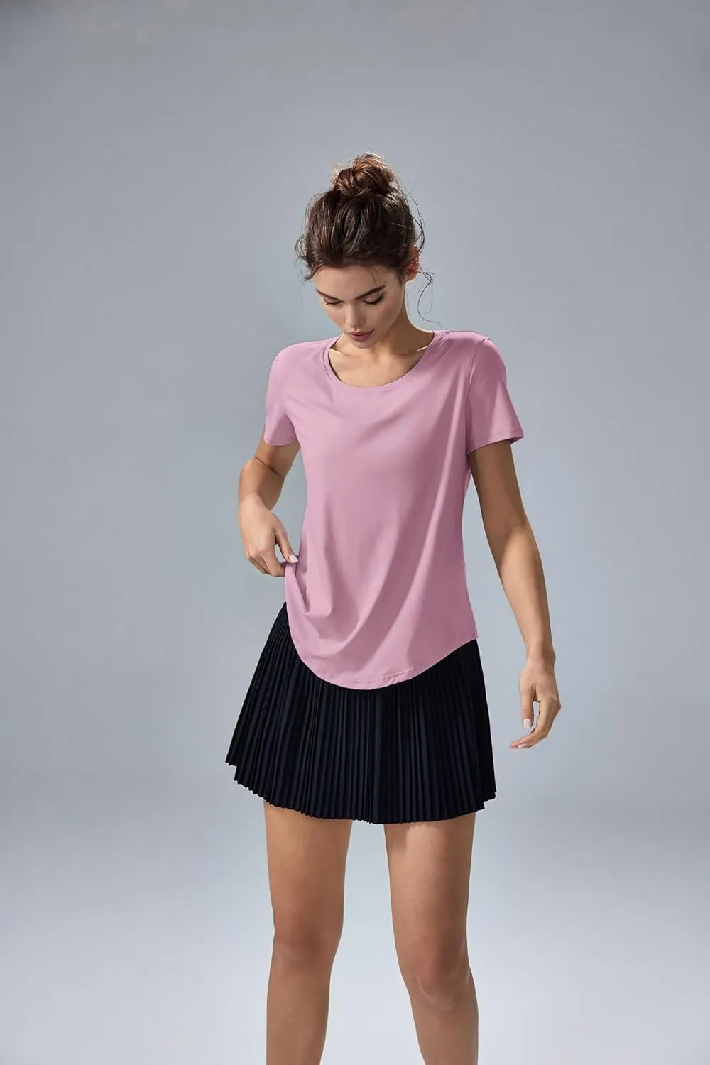 altiland Curved-Hem Workout T Shirt for Woman, Ultra-Soft Quick Dry Athletic Tee Yoga Running Short Sleeve Tops Relaxed-Fit