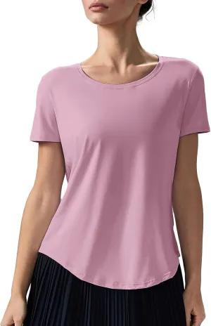 altiland Curved-Hem Workout T Shirt for Woman, Ultra-Soft Quick Dry Athletic Tee Yoga Running Short Sleeve Tops Relaxed-Fit