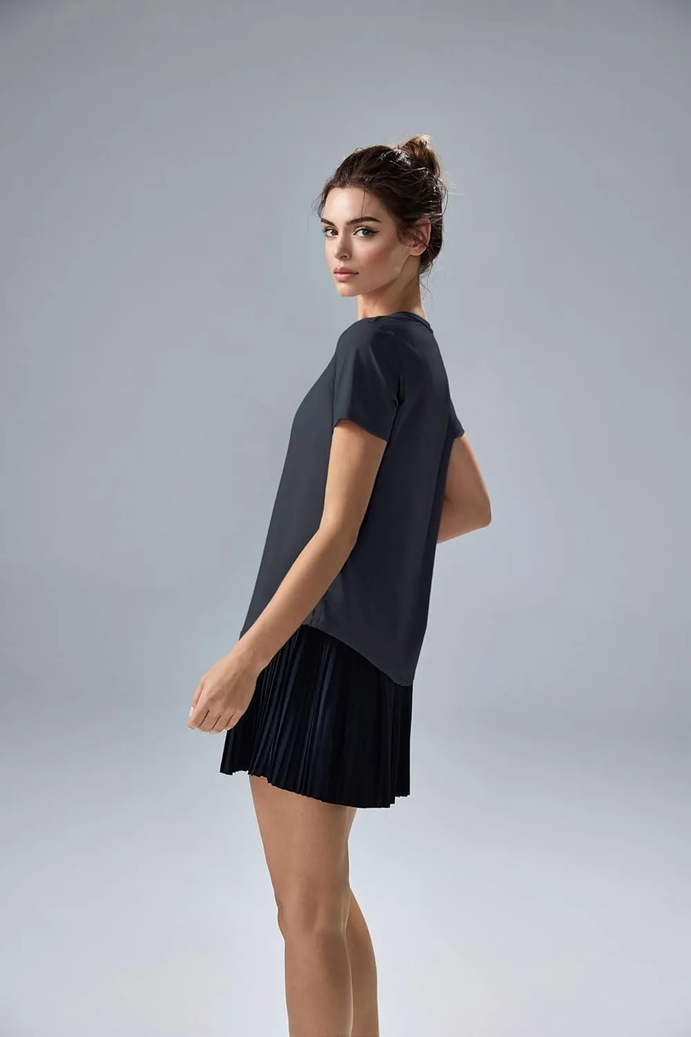 altiland Curved-Hem Workout T Shirt for Woman, Ultra-Soft Quick Dry Athletic Tee Yoga Running Short Sleeve Tops Relaxed-Fit