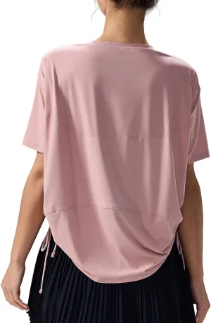 altiland Drawstring Side Ruched Workout T Shirt for Woman, Quick Dry Athletic Tee Yoga Exercise Running Tops Loose Fit