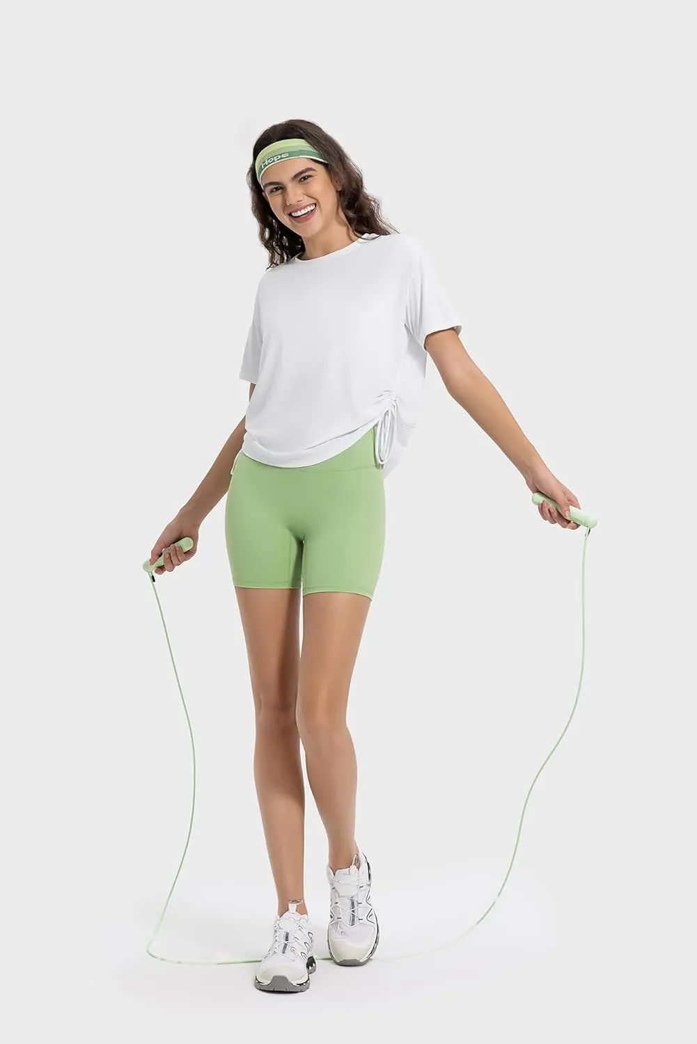 altiland Drawstring Side Ruched Workout T Shirt for Woman, Quick Dry Athletic Tee Yoga Exercise Running Tops Loose Fit