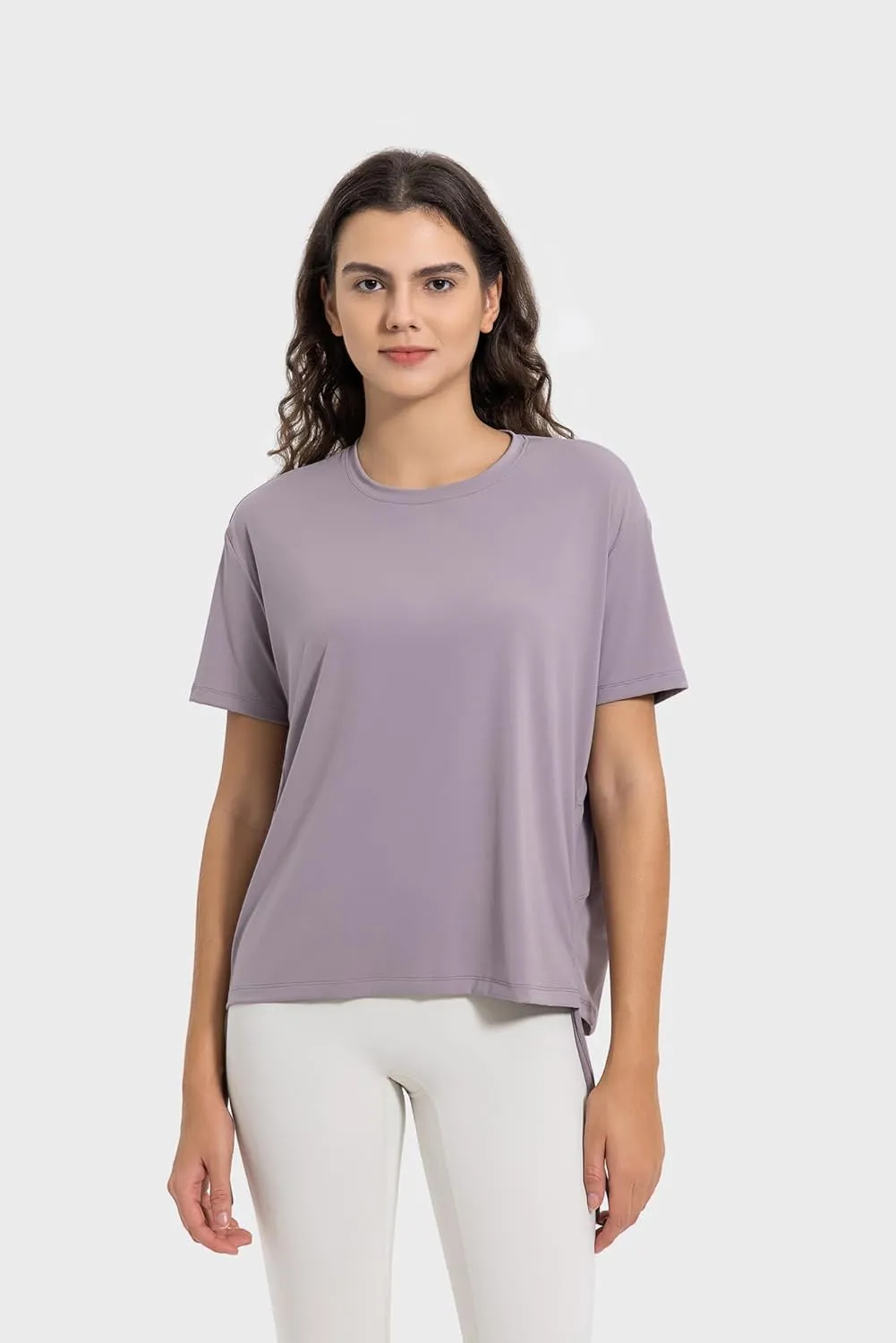 altiland Drawstring Side Ruched Workout T Shirt for Woman, Quick Dry Athletic Tee Yoga Exercise Running Tops Loose Fit