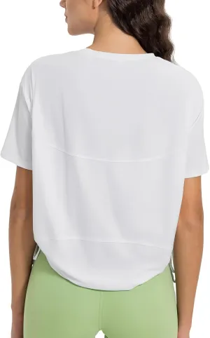 altiland Drawstring Side Ruched Workout T Shirt for Woman, Quick Dry Athletic Tee Yoga Exercise Running Tops Loose Fit
