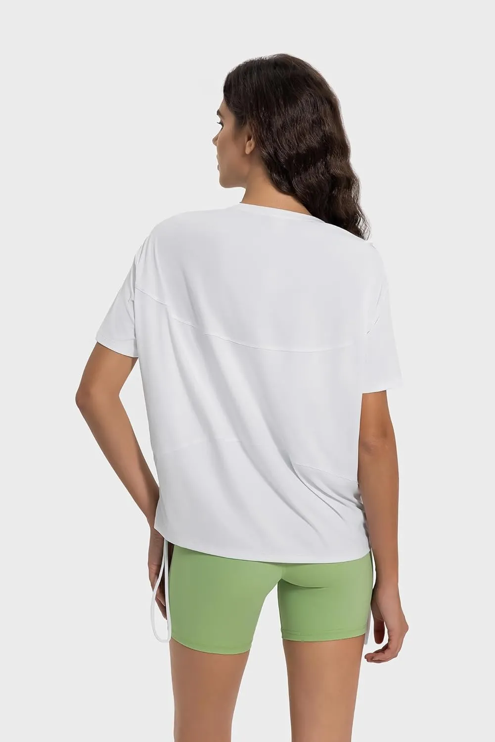 altiland Drawstring Side Ruched Workout T Shirt for Woman, Quick Dry Athletic Tee Yoga Exercise Running Tops Loose Fit