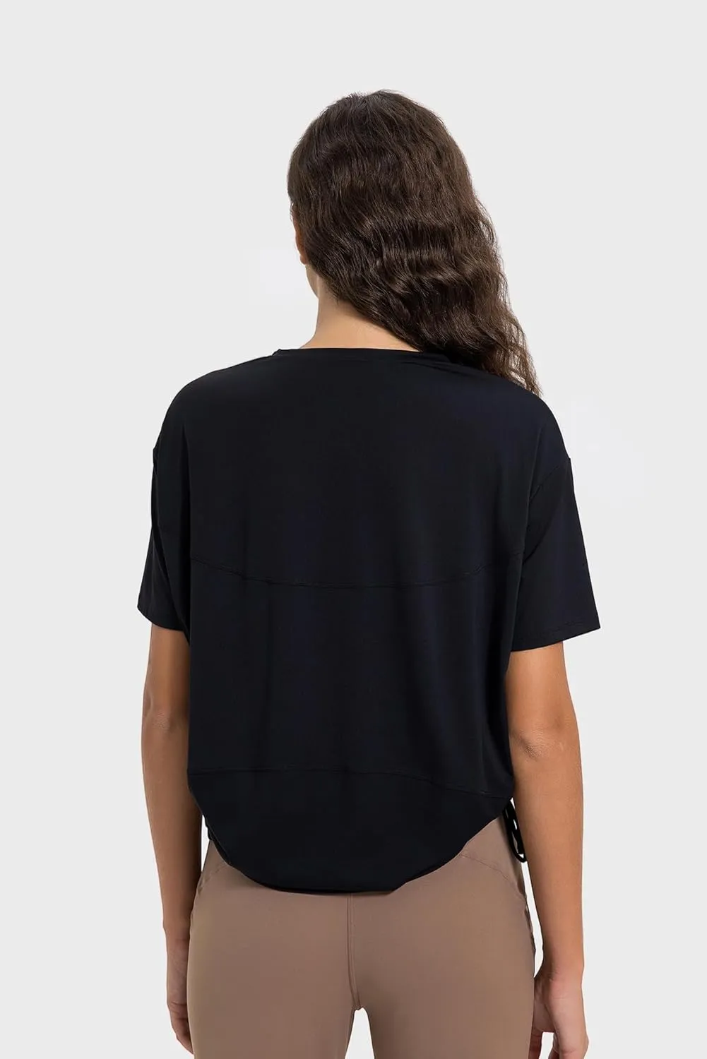 altiland Drawstring Side Ruched Workout T Shirt for Woman, Quick Dry Athletic Tee Yoga Exercise Running Tops Loose Fit