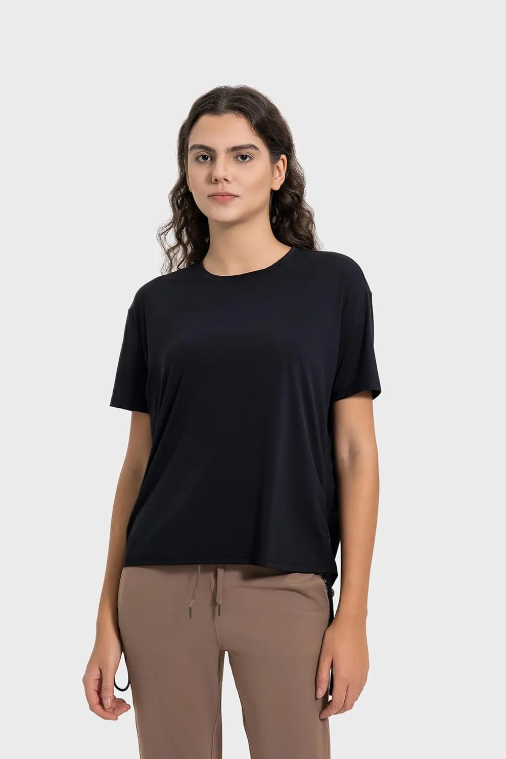 altiland Drawstring Side Ruched Workout T Shirt for Woman, Quick Dry Athletic Tee Yoga Exercise Running Tops Loose Fit