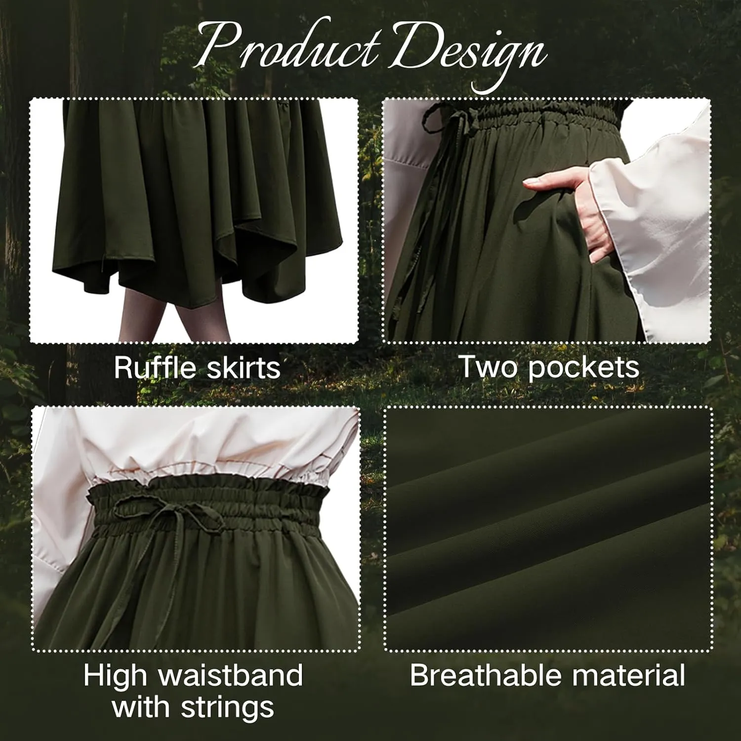 American Trends Maxi Skirts for Women Renaissance Skirt Medieval Womens Long Skirts Flowy Bohemian Pirate Skirts with Pockets