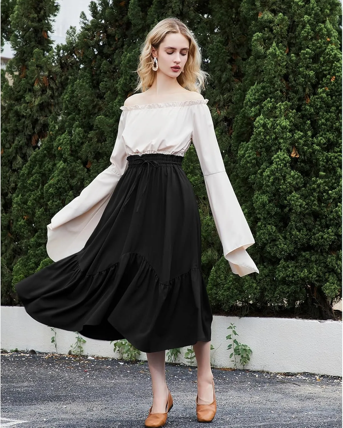 American Trends Maxi Skirts for Women Renaissance Skirt Medieval Womens Long Skirts Flowy Bohemian Pirate Skirts with Pockets