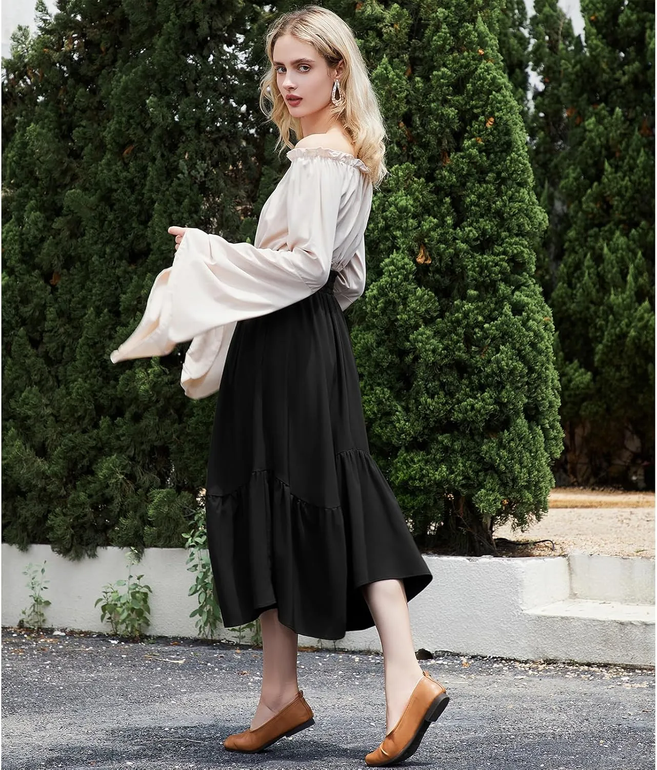 American Trends Maxi Skirts for Women Renaissance Skirt Medieval Womens Long Skirts Flowy Bohemian Pirate Skirts with Pockets