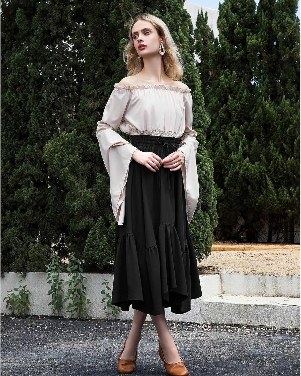American Trends Maxi Skirts for Women Renaissance Skirt Medieval Womens Long Skirts Flowy Bohemian Pirate Skirts with Pockets