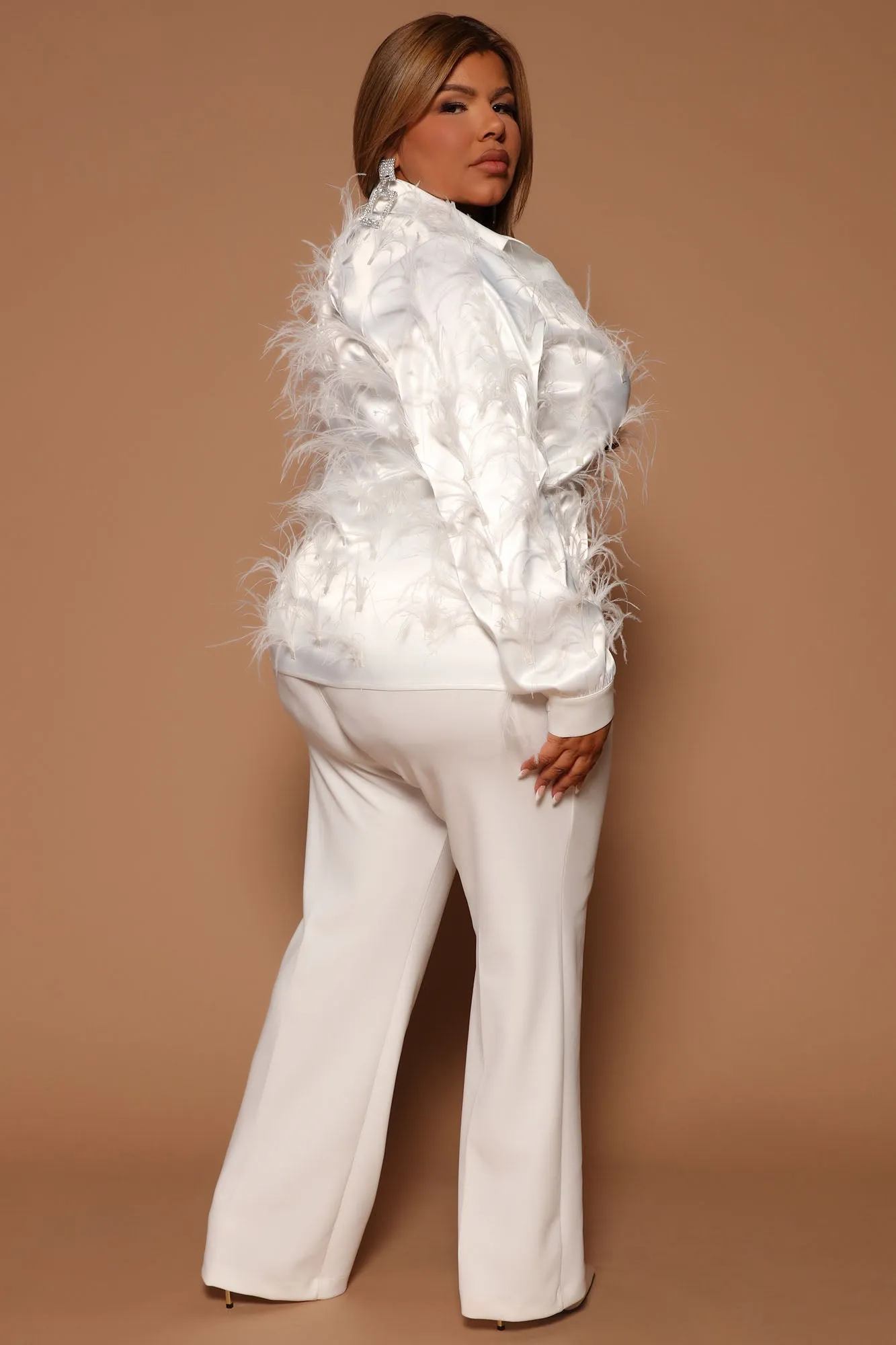 Angelina Feathered Button Front Top - White