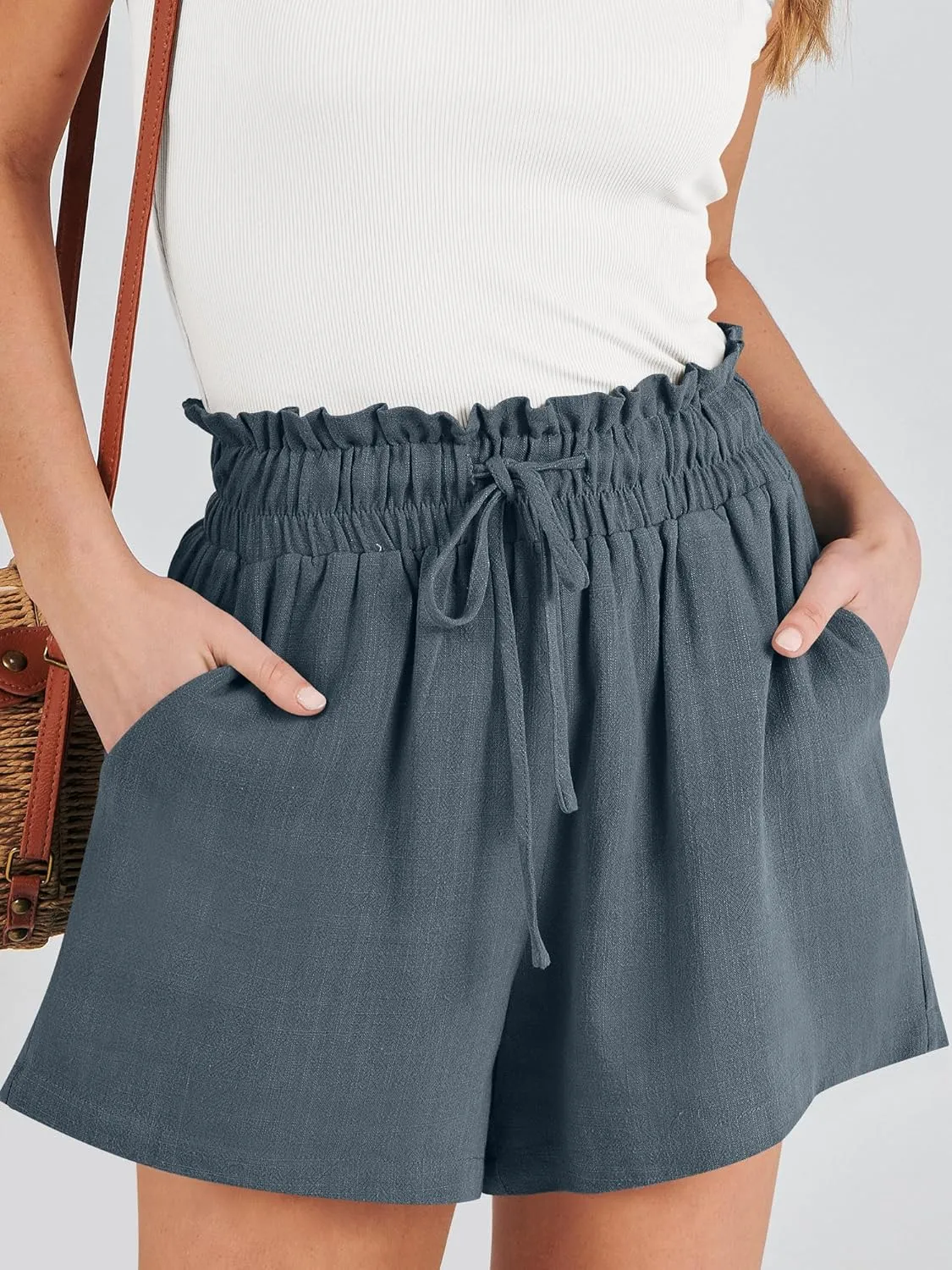 ANRABESS Linen Shorts for Women Summer Casual Wide Leg Loose High Waist Drawstring Dressy Beach Shorts 2025 Comfy Clothes