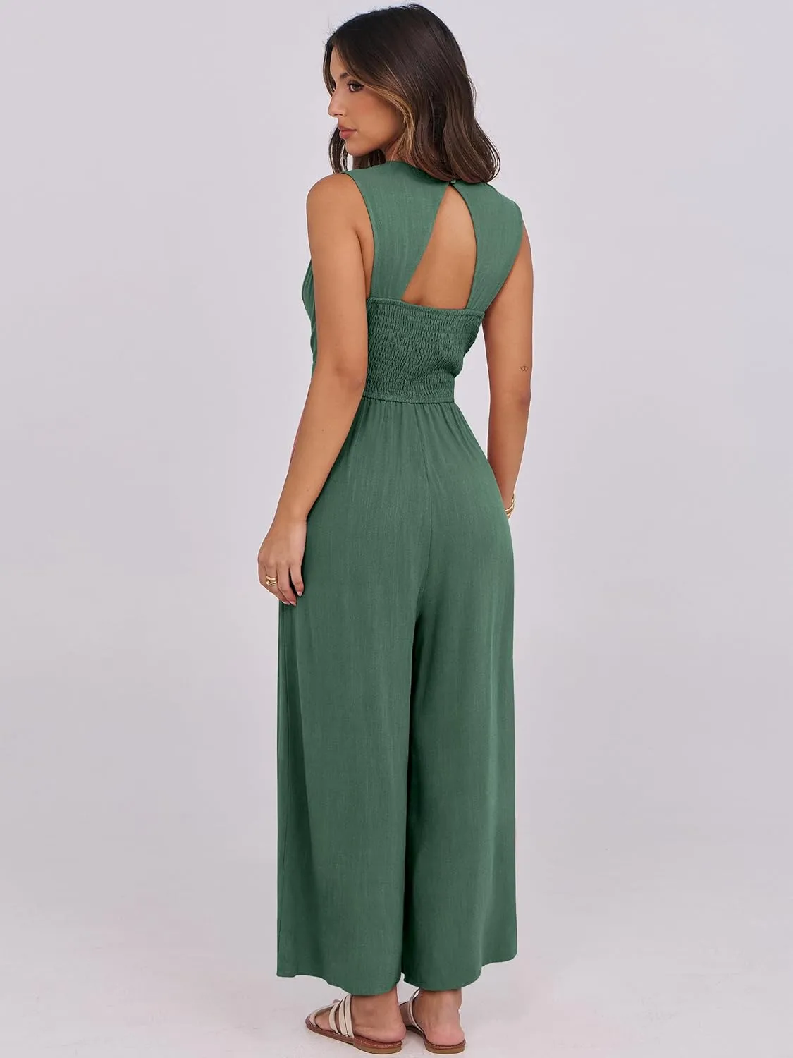 ANRABESS Women Jumpsuits Sleeveless V Neck Elegant Dressy Casual Backless One Piece Pants Romper 2025 Summer Outfits