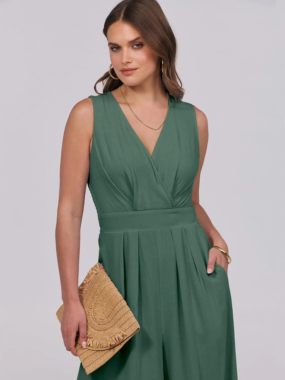 ANRABESS Women Jumpsuits Sleeveless V Neck Elegant Dressy Casual Backless One Piece Pants Romper 2025 Summer Outfits