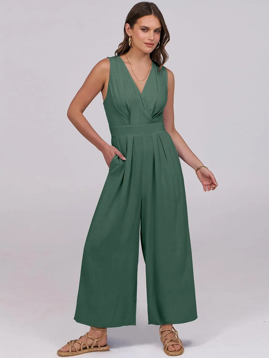 ANRABESS Women Jumpsuits Sleeveless V Neck Elegant Dressy Casual Backless One Piece Pants Romper 2025 Summer Outfits