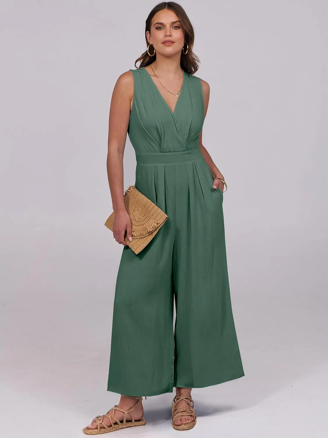 ANRABESS Women Jumpsuits Sleeveless V Neck Elegant Dressy Casual Backless One Piece Pants Romper 2025 Summer Outfits