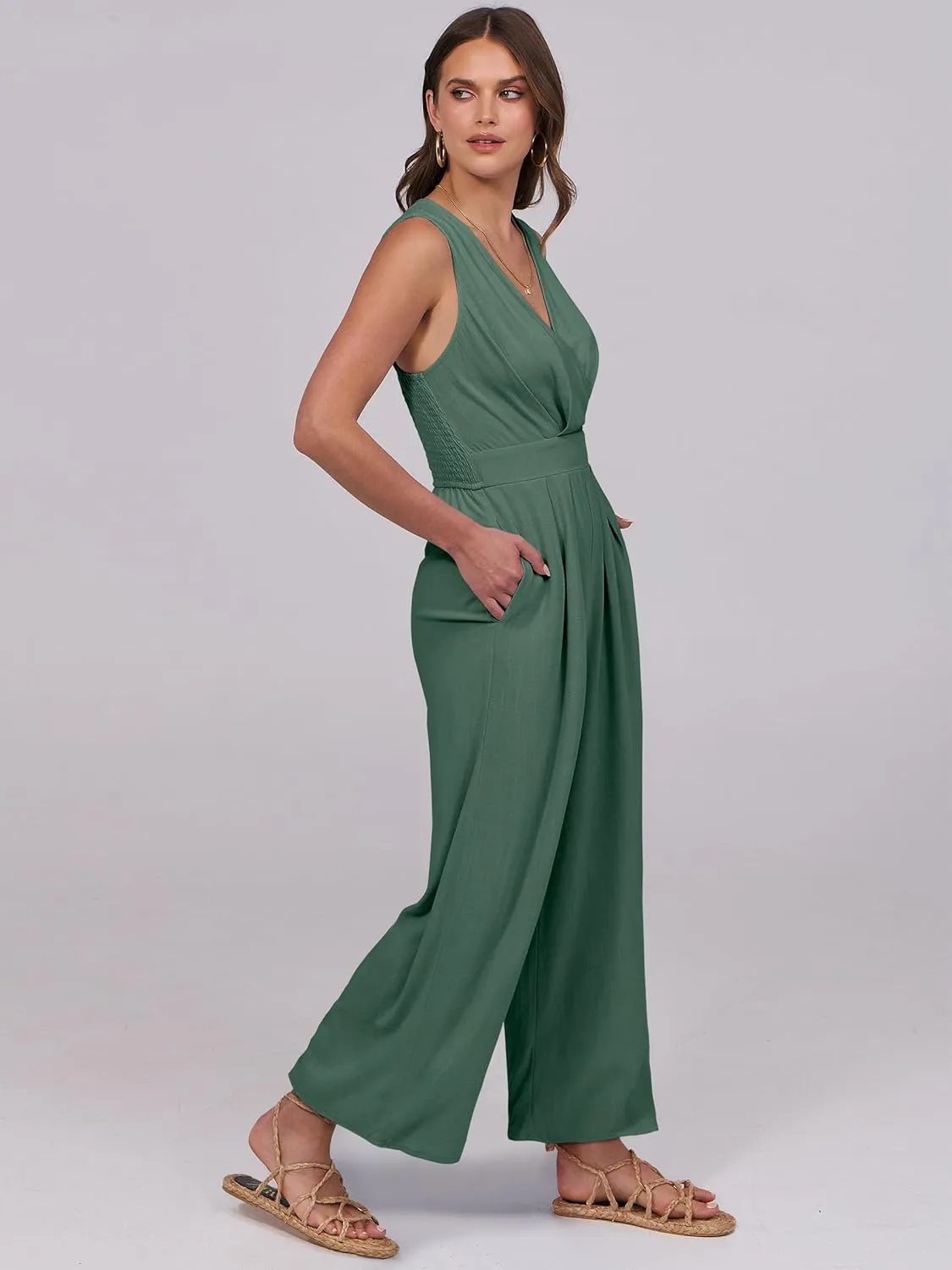 ANRABESS Women Jumpsuits Sleeveless V Neck Elegant Dressy Casual Backless One Piece Pants Romper 2025 Summer Outfits