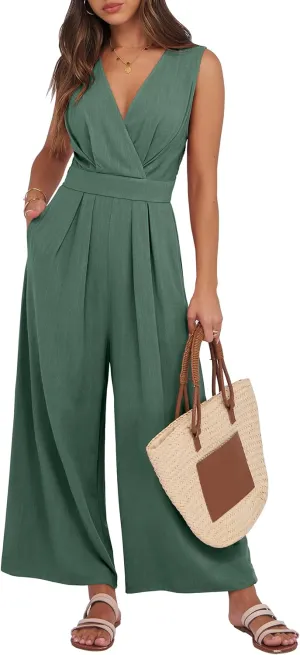 ANRABESS Women Jumpsuits Sleeveless V Neck Elegant Dressy Casual Backless One Piece Pants Romper 2025 Summer Outfits
