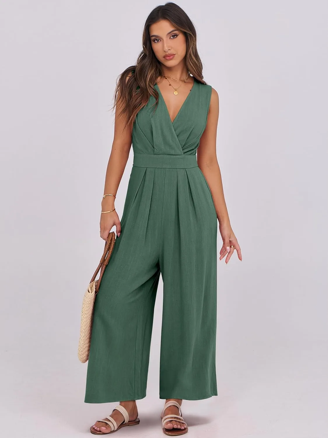 ANRABESS Women Jumpsuits Sleeveless V Neck Elegant Dressy Casual Backless One Piece Pants Romper 2025 Summer Outfits