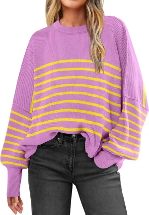 ANRABESS Womens Oversized Sweaters Fall 2024 Fashion Crewneck Batwing Long Sleeve Side Slit Knit Pullover Sweater Tops