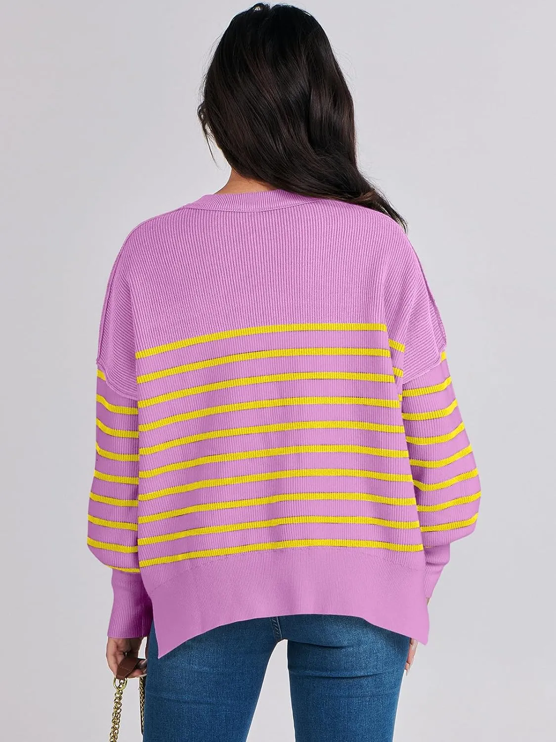 ANRABESS Womens Oversized Sweaters Fall 2024 Fashion Crewneck Batwing Long Sleeve Side Slit Knit Pullover Sweater Tops