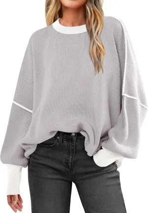 ANRABESS Womens Oversized Sweaters Fall 2024 Fashion Crewneck Batwing Long Sleeve Side Slit Knit Pullover Sweater Tops