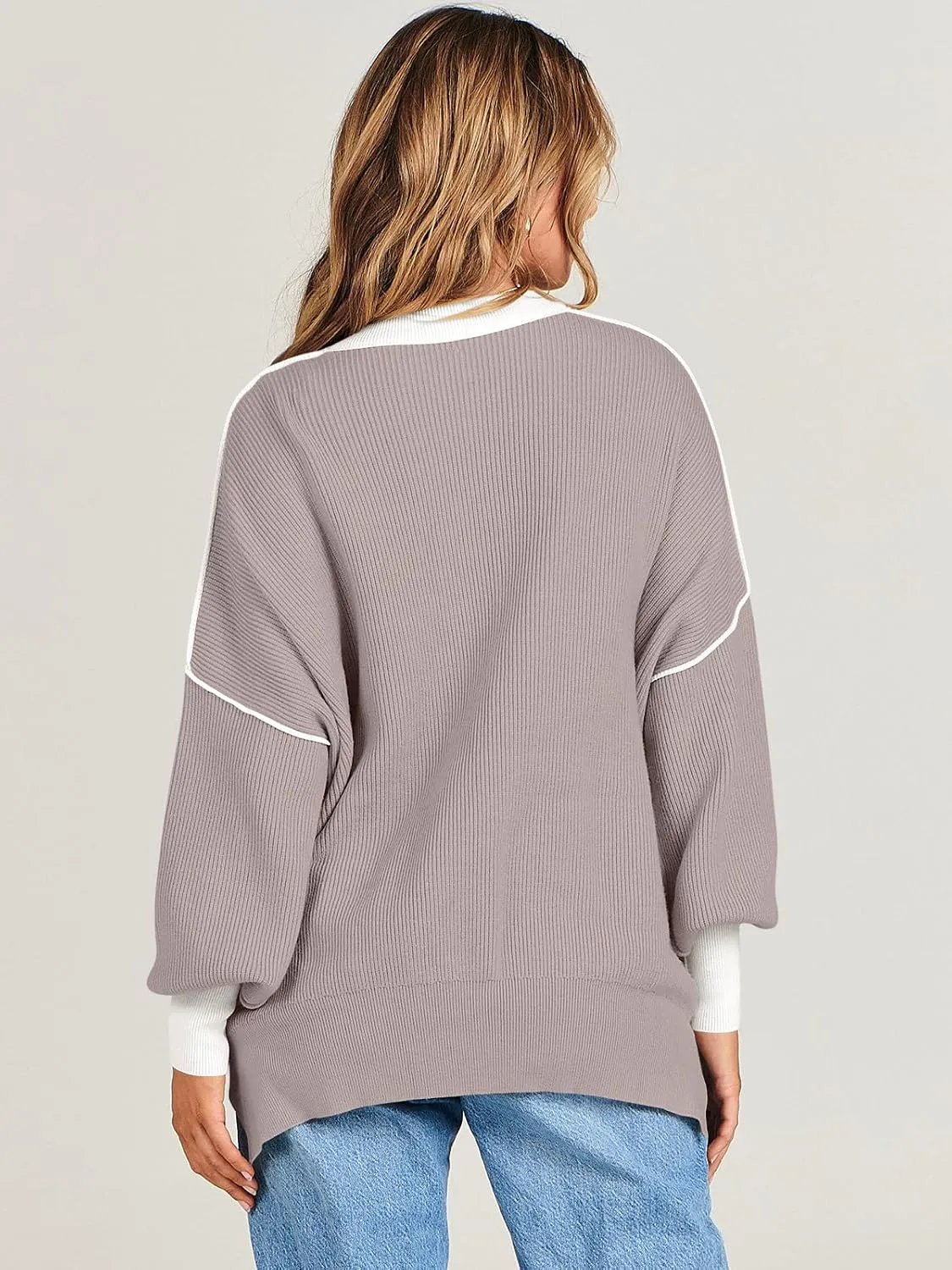 ANRABESS Womens Oversized Sweaters Fall 2024 Fashion Crewneck Batwing Long Sleeve Side Slit Knit Pullover Sweater Tops