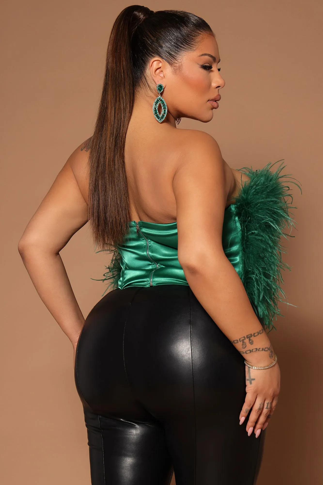 Asalia Feathered Top - Emerald