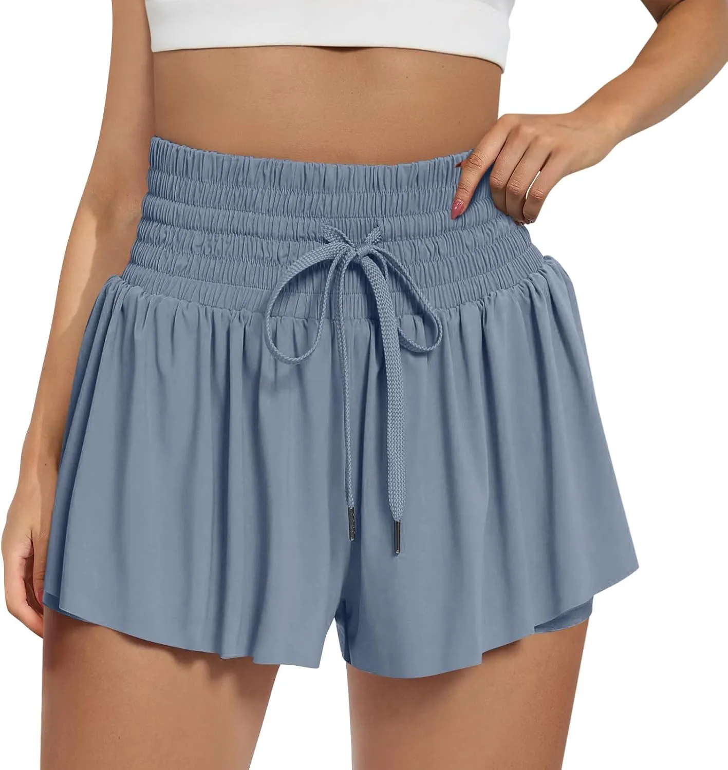 Athletic Shorts for Women 2 in 1 Running Shorts with Pockets High Waisted Flowy Butterfly Short Pants Tennis Skort