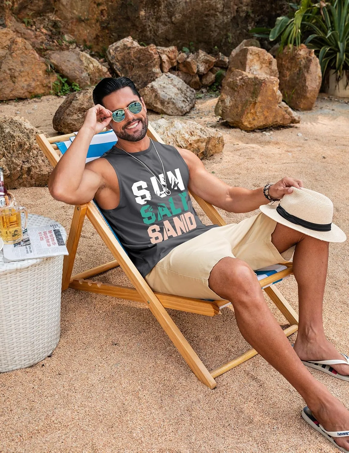Babioboa Men's Hawaiian Tank Tops Tropical Funky Floral Beach Sleeveless Round Neck T-Shirt Breathable Aloha Tee Summer