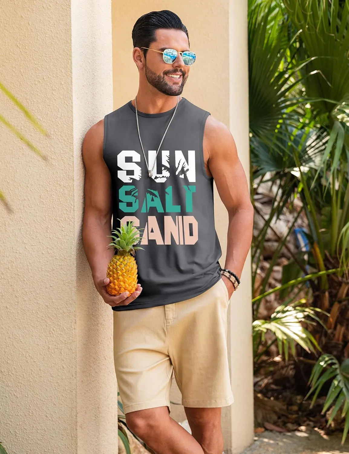 Babioboa Men's Hawaiian Tank Tops Tropical Funky Floral Beach Sleeveless Round Neck T-Shirt Breathable Aloha Tee Summer