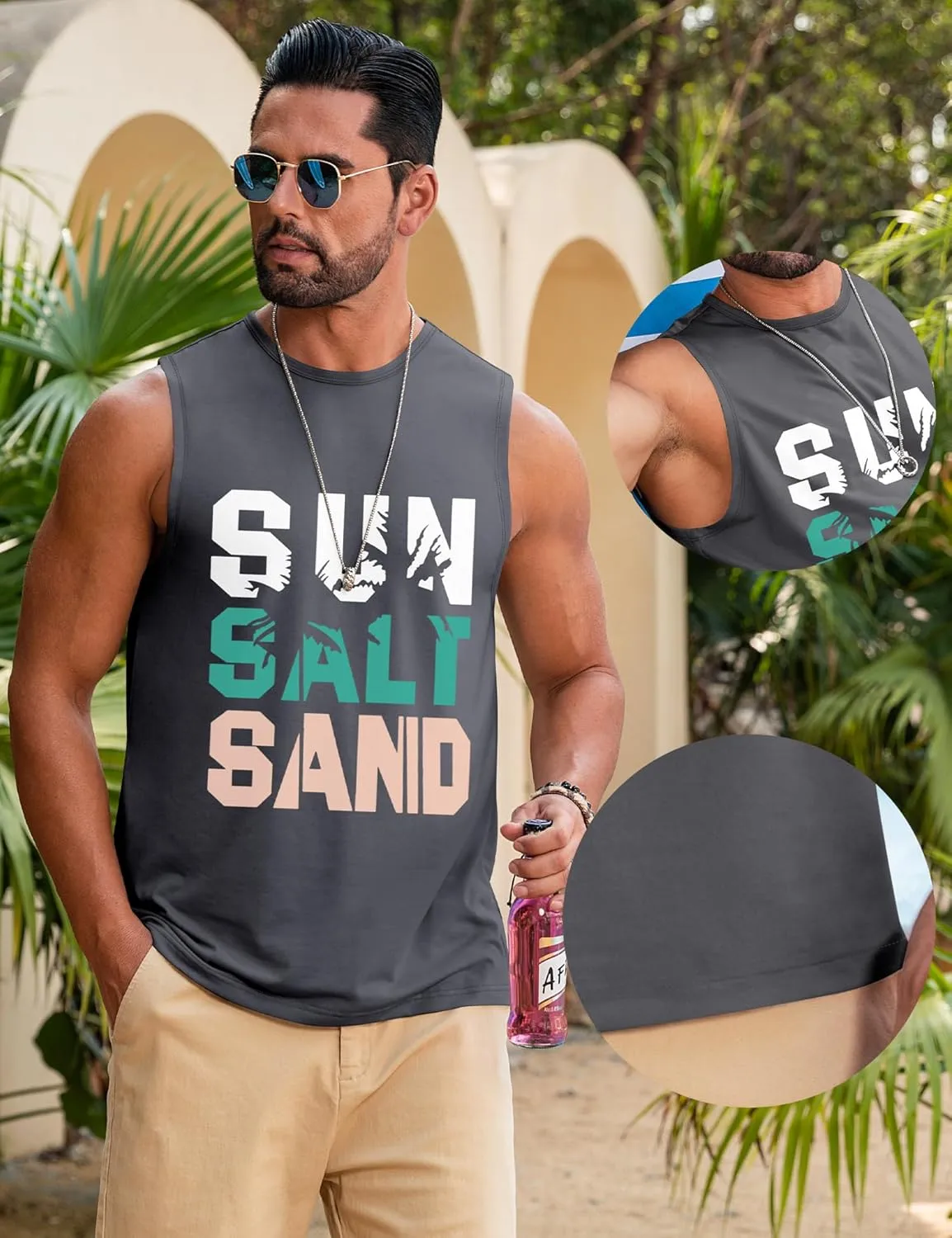 Babioboa Men's Hawaiian Tank Tops Tropical Funky Floral Beach Sleeveless Round Neck T-Shirt Breathable Aloha Tee Summer