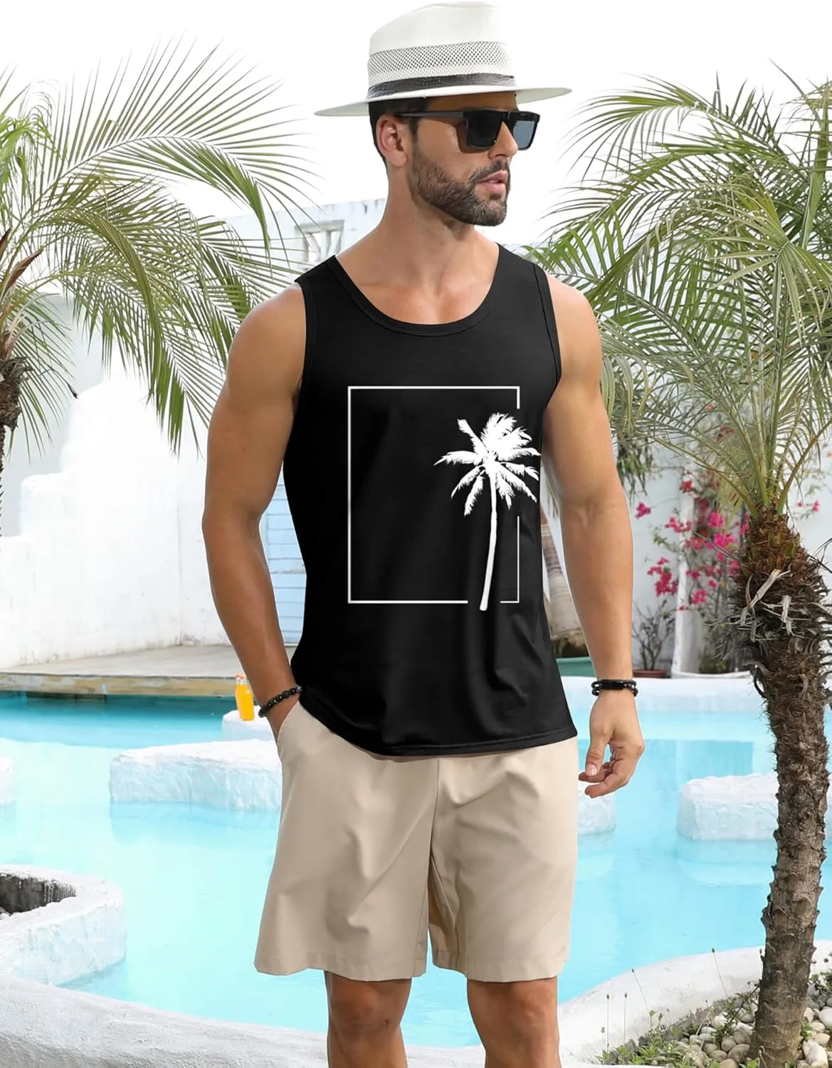 Babioboa Men's Hawaiian Tank Tops Tropical Funky Floral Beach Tops Sleeveless Basic T-Shirt Breathable Aloha Tee Summer