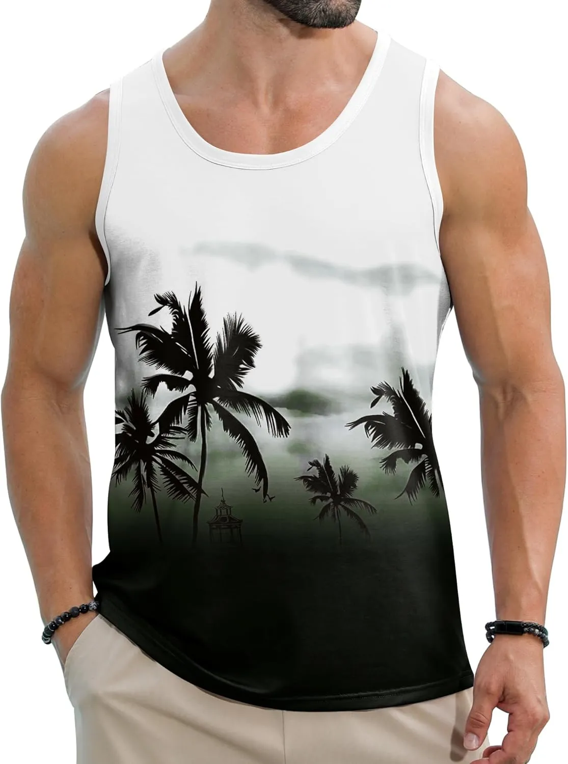 Babioboa Men's Hawaiian Tank Tops Tropical Funky Floral Beach Tops Sleeveless Basic T-Shirt Breathable Aloha Tee Summer