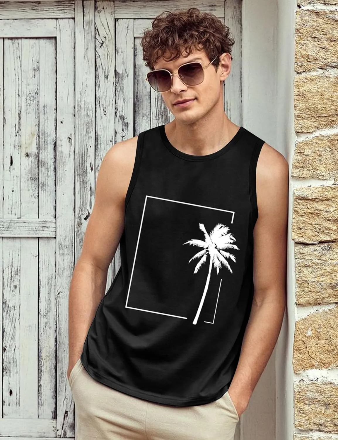 Babioboa Men's Hawaiian Tank Tops Tropical Funky Floral Beach Tops Sleeveless Basic T-Shirt Breathable Aloha Tee Summer