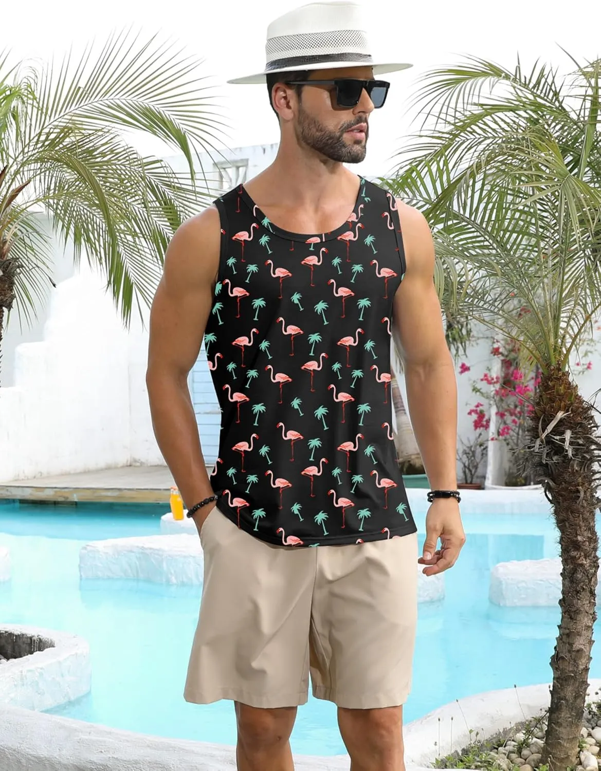 Babioboa Men's Hawaiian Tank Tops Tropical Funky Floral Beach Tops Sleeveless Basic T-Shirt Breathable Aloha Tee Summer