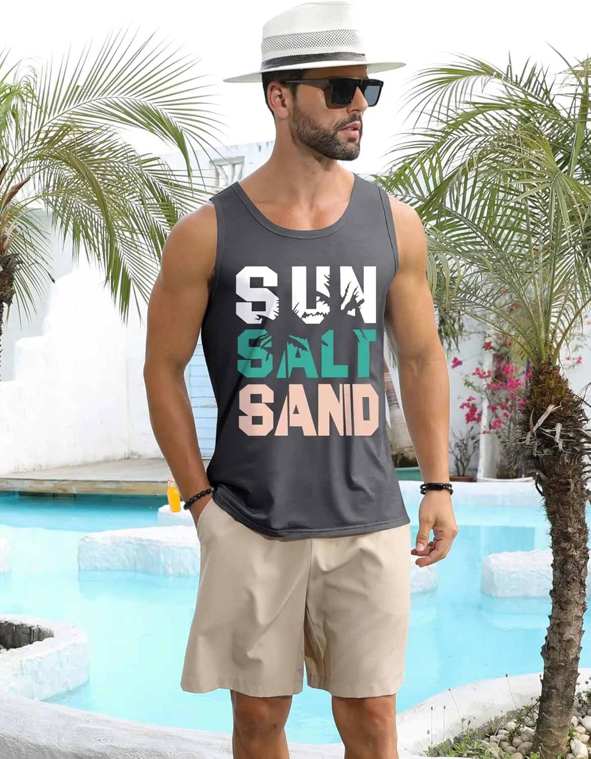 Babioboa Men's Hawaiian Tank Tops Tropical Funky Floral Beach Tops Sleeveless Basic T-Shirt Breathable Aloha Tee Summer