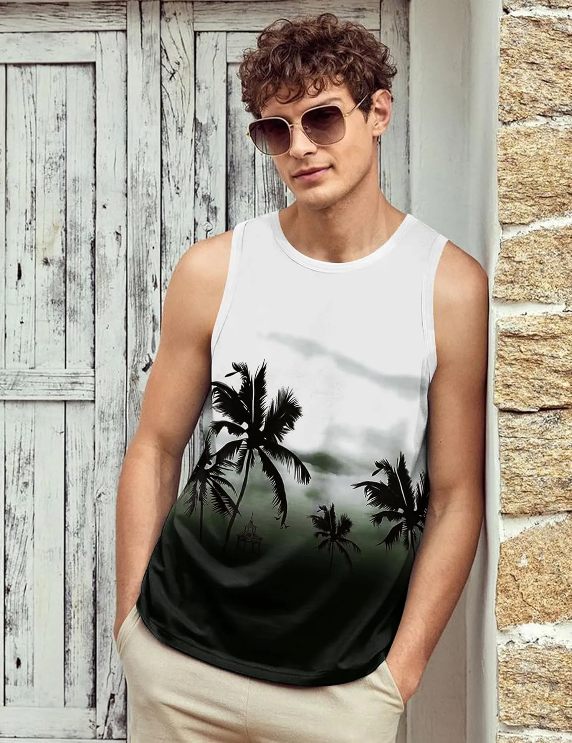 Babioboa Men's Hawaiian Tank Tops Tropical Funky Floral Beach Tops Sleeveless Basic T-Shirt Breathable Aloha Tee Summer