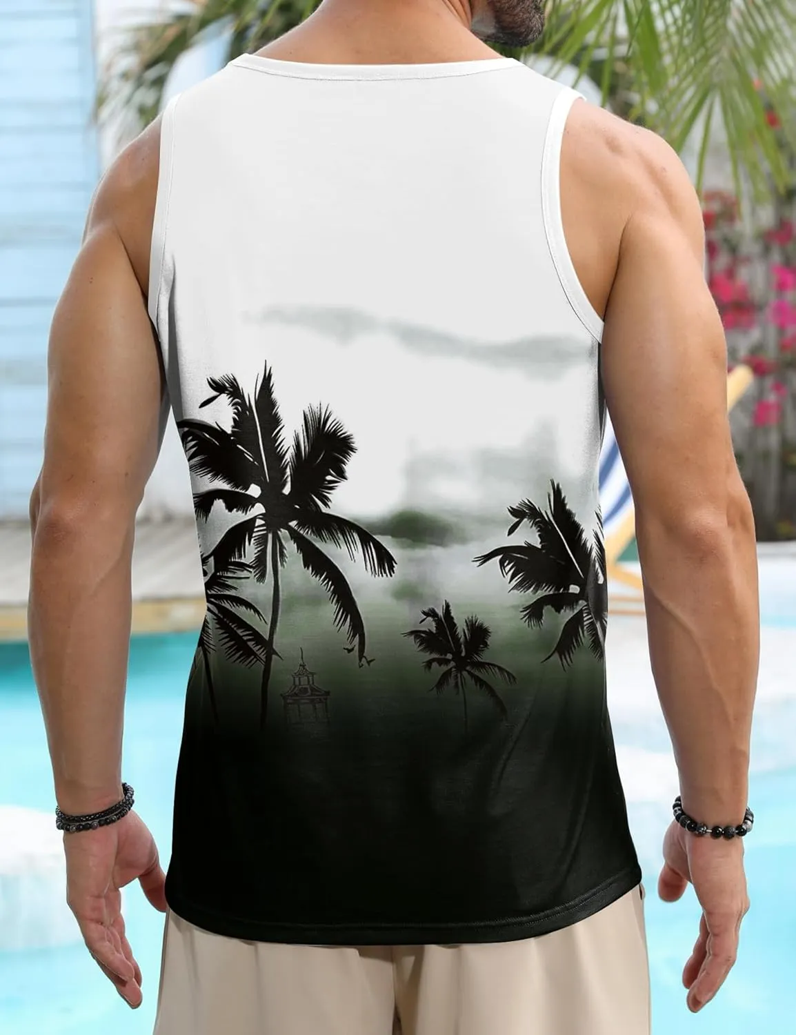 Babioboa Men's Hawaiian Tank Tops Tropical Funky Floral Beach Tops Sleeveless Basic T-Shirt Breathable Aloha Tee Summer