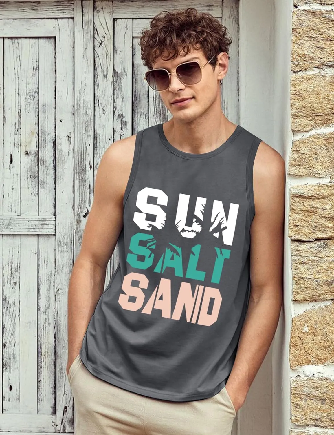 Babioboa Men's Hawaiian Tank Tops Tropical Funky Floral Beach Tops Sleeveless Basic T-Shirt Breathable Aloha Tee Summer