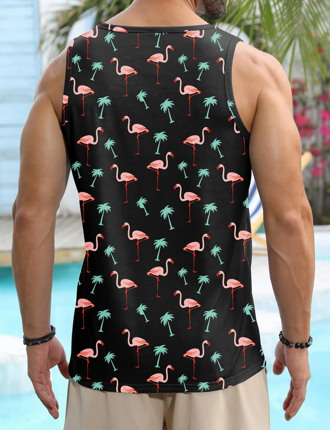 Babioboa Men's Hawaiian Tank Tops Tropical Funky Floral Beach Tops Sleeveless Basic T-Shirt Breathable Aloha Tee Summer