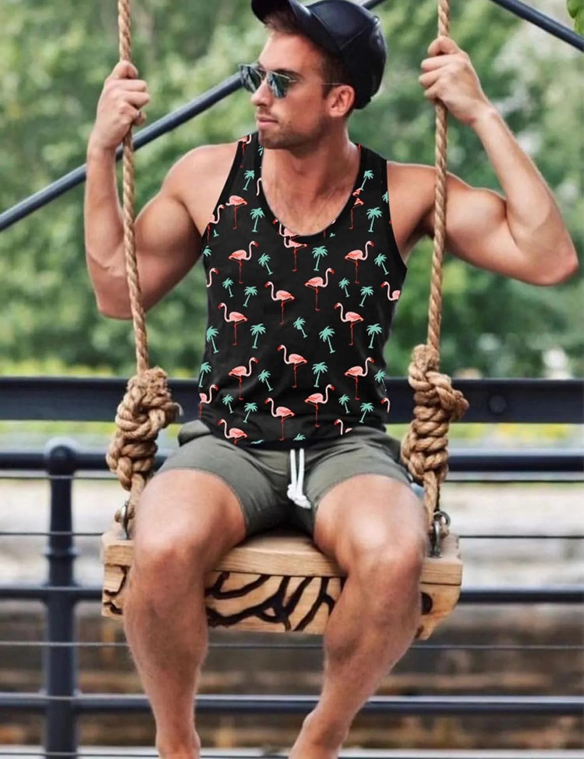Babioboa Men's Hawaiian Tank Tops Tropical Funky Floral Beach Tops Sleeveless Basic T-Shirt Breathable Aloha Tee Summer