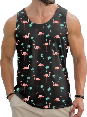 Babioboa Men's Hawaiian Tank Tops Tropical Funky Floral Beach Tops Sleeveless Basic T-Shirt Breathable Aloha Tee Summer
