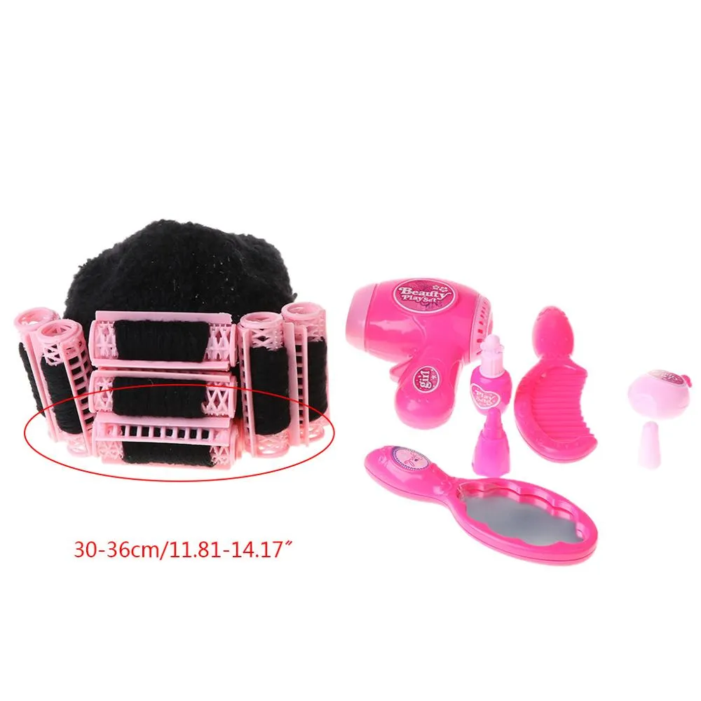 Babymoon | Set of 9 | Baby Hair Curler Wig with Hair Dressing & Make up Kit | Baby Photoshoot Props | Pink